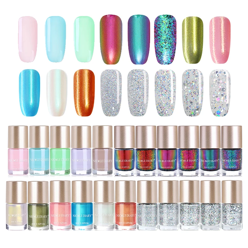 

NICOLE DIARY Nail Polish Chameleon Jelly Holographic Polish Shiny Flakies Sequins Manicure Nail Art Lacquer Varnish 9ml