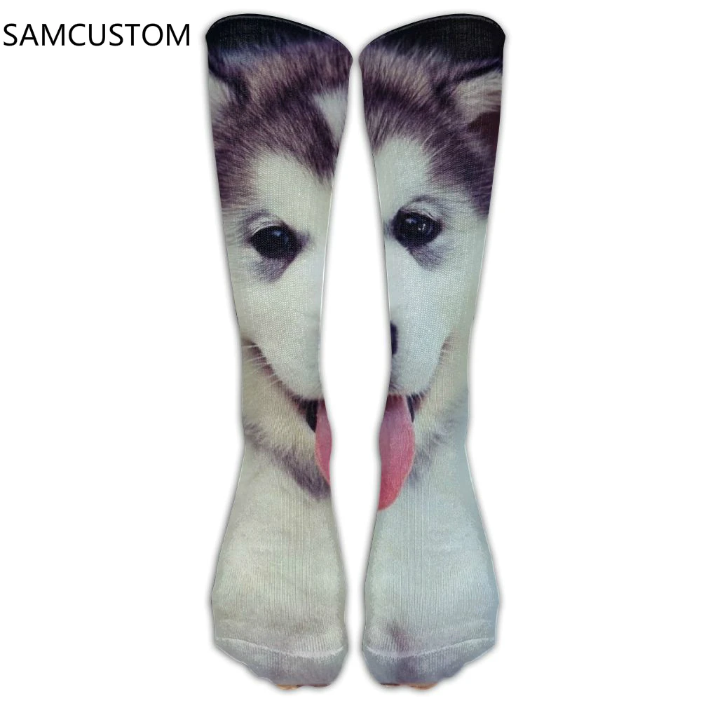 

SAMCUSTOM Knee Socks Women Cotton High Over The Knee Stockings For Ladies Cute siberian husky puppies 3D Printing Long Stocking