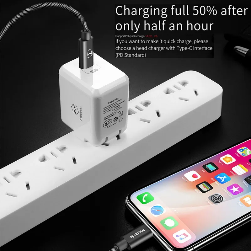 Cable MCDODO USB C PD USB-C a 8 pines Cable de carga rápida para iPhone X 8 8 Plus Cable de datos para iPhone Cable de carga rápida