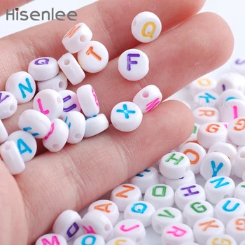 

Hisenlee 4X7MM 300Pcs Random Mixed White Round English Alphabet Flat Beads Acrylic Letter Spacer Beads For DIY Making