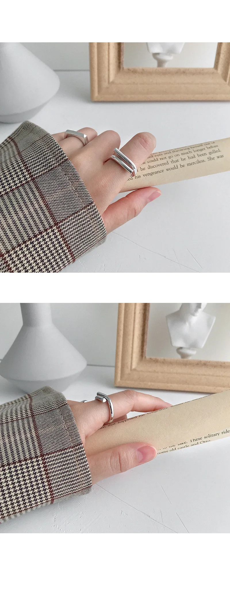 SHANICE гладкие кольца из серебра 925 пробы, открытые кольца в стиле ретро, геометрическое переплетение изнанки для женщин, ювелирные изделия из стерлингового серебра