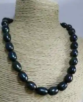 

stunning9-10mm baroque black blue pearl necklace 18"14k