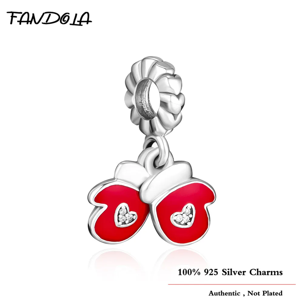 

CKK Good Quality 925 Sterling Silver Red Enamel Christmas Glove Charm Beads Fits Original Brand DIY Bracelet Fashion Jewelry