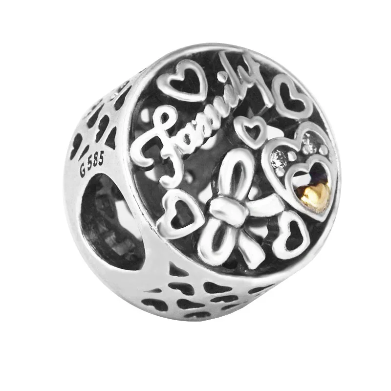 

100% 925 Sterling Silver Jewelry Gold Family Tribute with Clear CZ Beads Fits pandora Bracelet Bangle DIY Accessorie