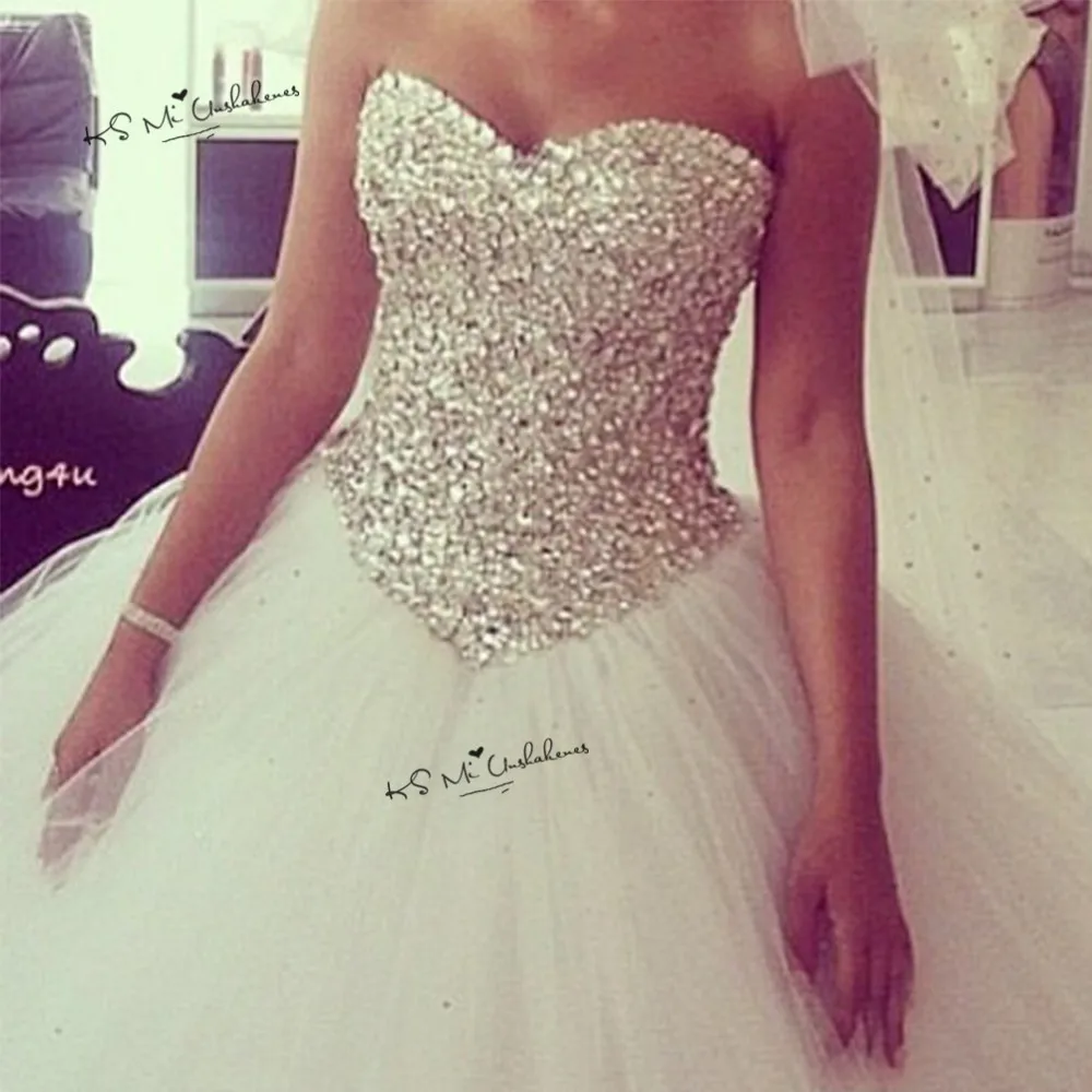 

Luxury Crystals Wedding Dress 2019 Gothic Rhinestones Puffy Bride Dresses Plus Size Robe de Mariage Ball Gown Tulle Wedding Gown