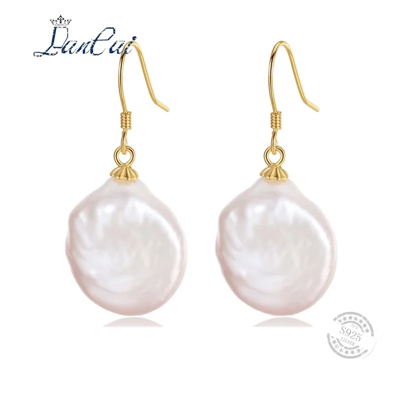 

LANCAI Genuine Big Size 100% Natural Baroque Pearl Drop Earrings for Women Real 925 Sterling Silver Pearl Earrings Fine Jewelry