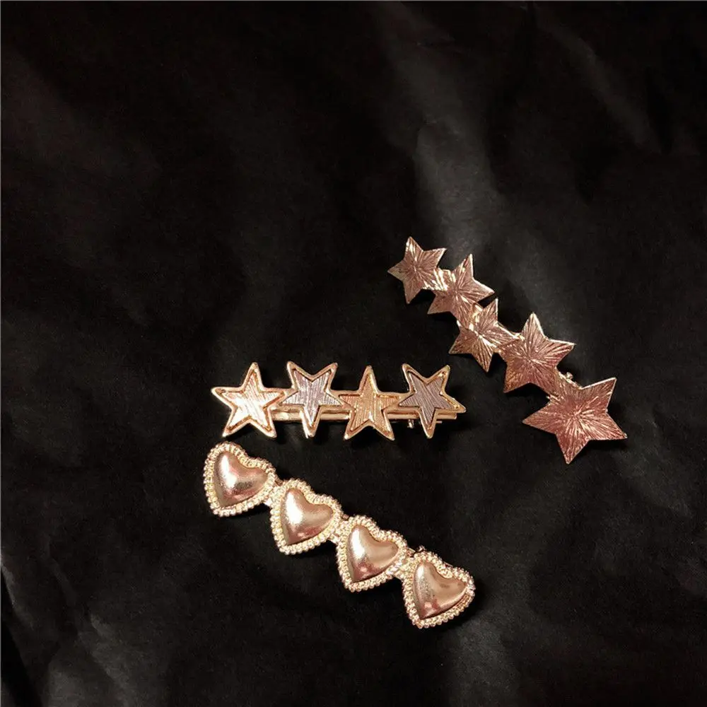Модные корейские винтажные металлические матовый золотой цвет пентаграмма звезда заколки с сердечком в форме шпильки аксессуары для волос для женщин девочек