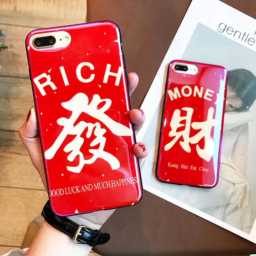 

Rich Money Phone Cases For iPhone 8 Plus Case Blu-ray Silicon Red Shockproof Cover For iPhone 6 6s Plus 7 Plus X Housing SF81