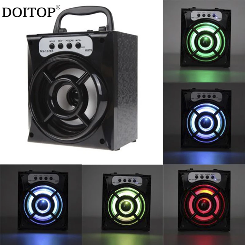 

DOITOP Portable FM Radio SD Card Wireless Speakers MS132BT Big Outdoor Bluetooth Wireless Stereo Speaker With Colorful LED light