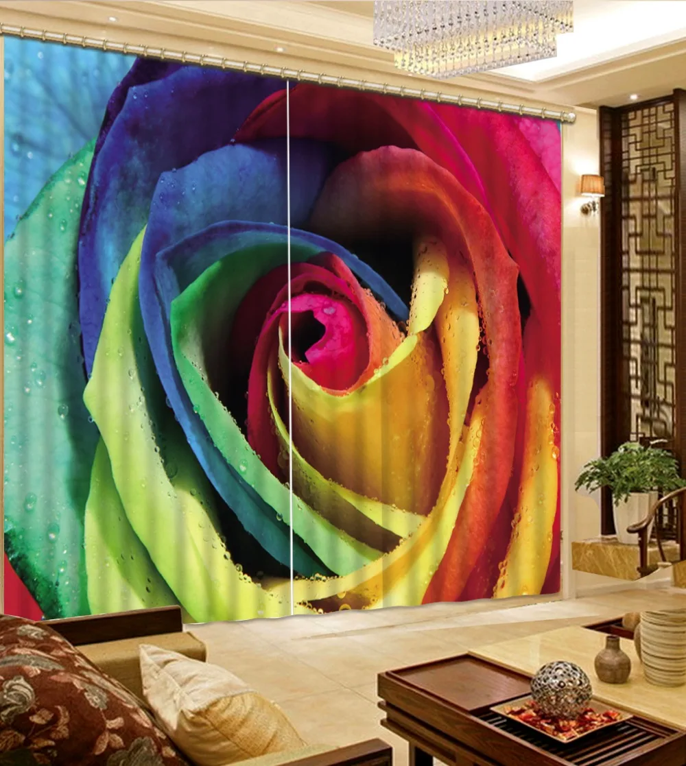 

Home Decor Living Room Natural Art High Quality Customize size Modern colorful flower roses curtain