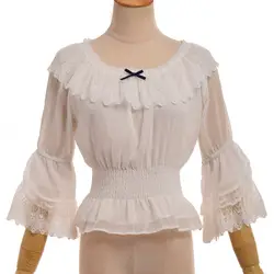 Лолита девушки короткие белые кружева блузка шифоновая рубашка