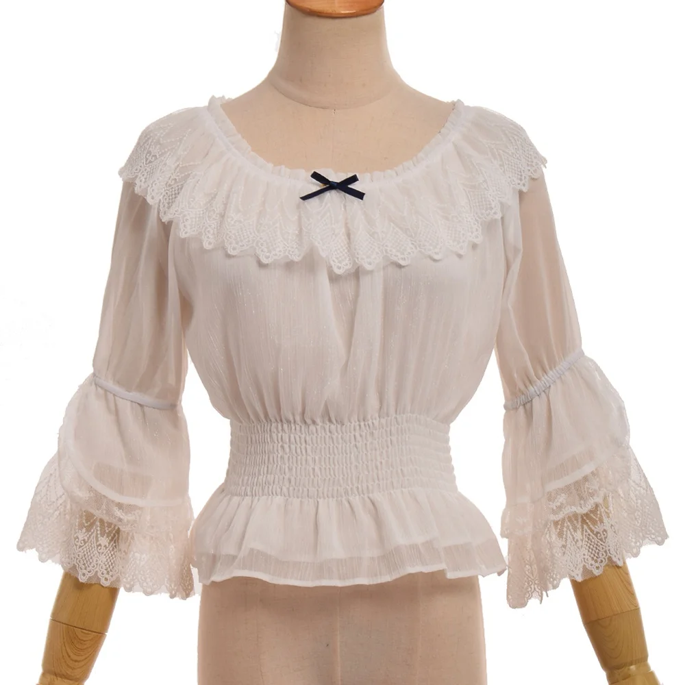 

Lolita Girls Short White Lace Blouse Chiffon Bottoming Shirt