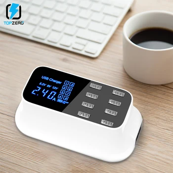 

TOPZERO Smart LED USB Charger Desktop 8 in 1 USB Hub Adapter Fast Charger For Xiaomi mi Universal Mobile Charger Dock Station