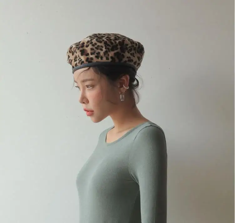 OZyc женский французский стиль винтажный Леопардовый принт шерсть мягкий зимний теплый Берет шапочка шапка