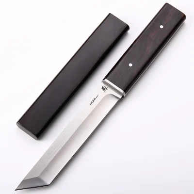 Online Cuchillo de Camping D2 Blade táctico ejército supervivencia mango de ébano cuchillo de caza al aire libre con vaina de ébano 60 VC estilo Samurai japonés