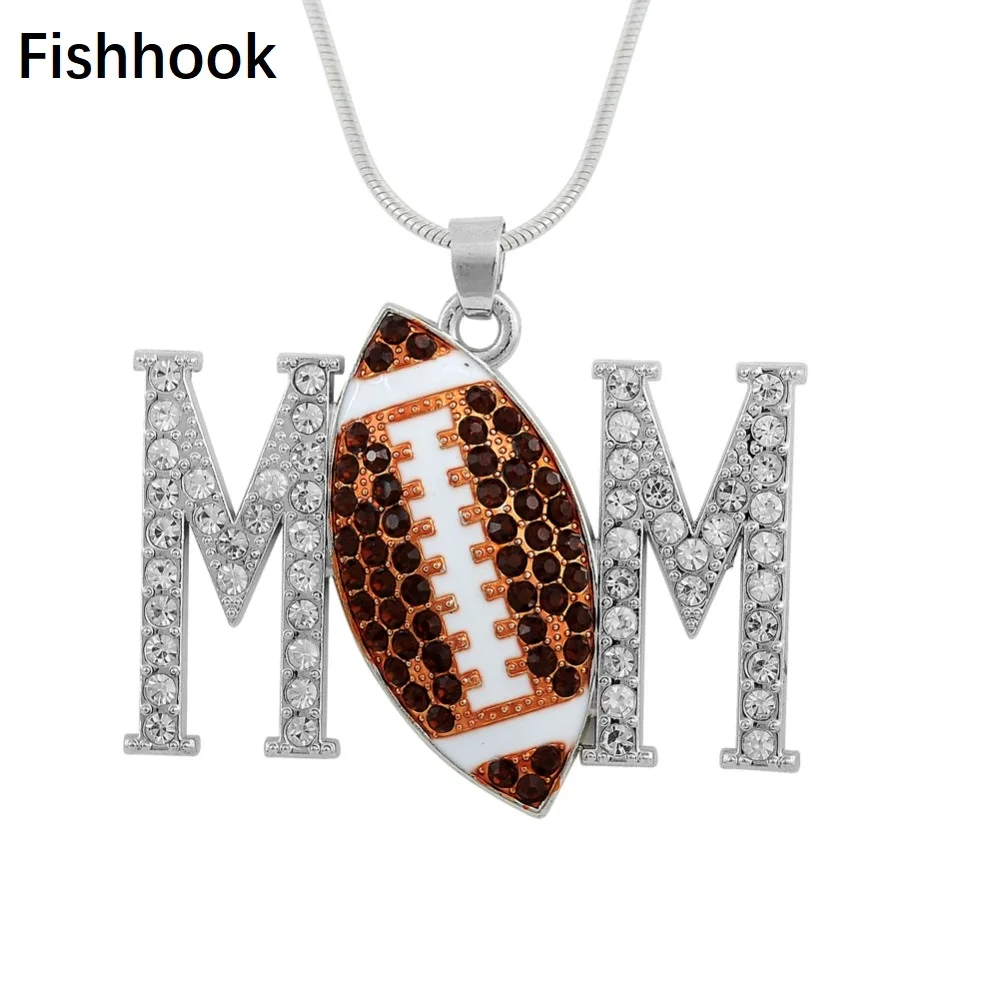

Fishhook Hyperbole rhinestones american football mom pendant necklace for women & teens