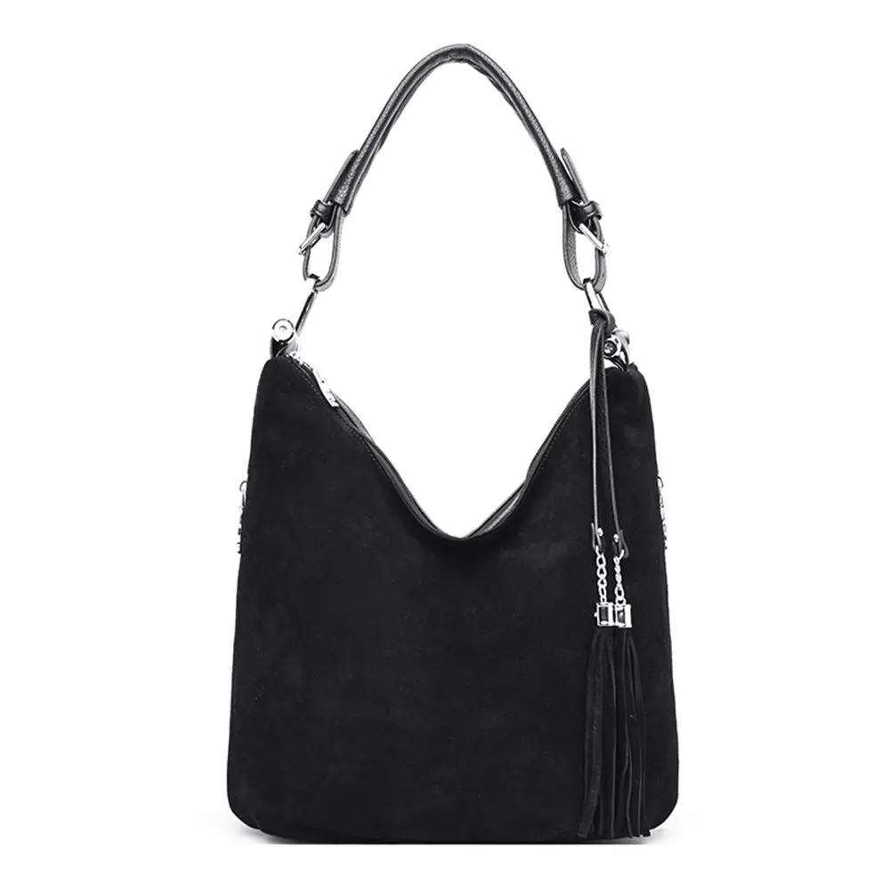 Роскошные сумки женские сумки дизайнерские замшевые сумки через плечо buckskin для женщин винтажная Высококачественная сумка на плечо для дам - Цвет: Black