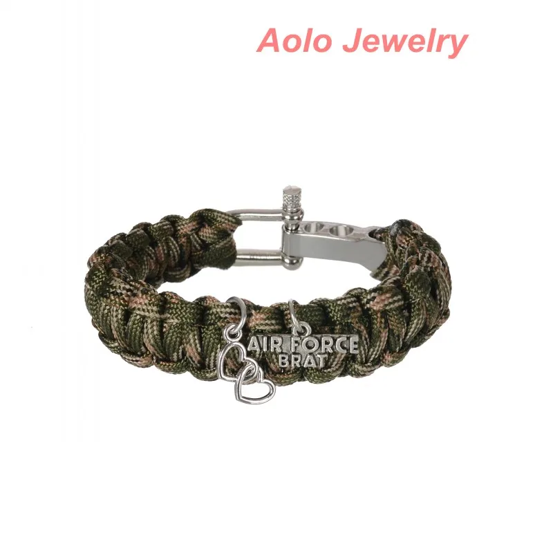 

Air Force Brat Heart Charm Paracord Bracelet New Survival Accessory Outdoorsmen Military Army Veteran Nature Camo, 6Pcs/lot!
