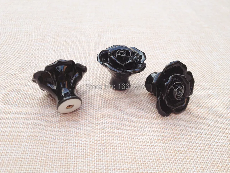 Дополнительный черный Винтаж Роза цветочная керамическая дверная ручка