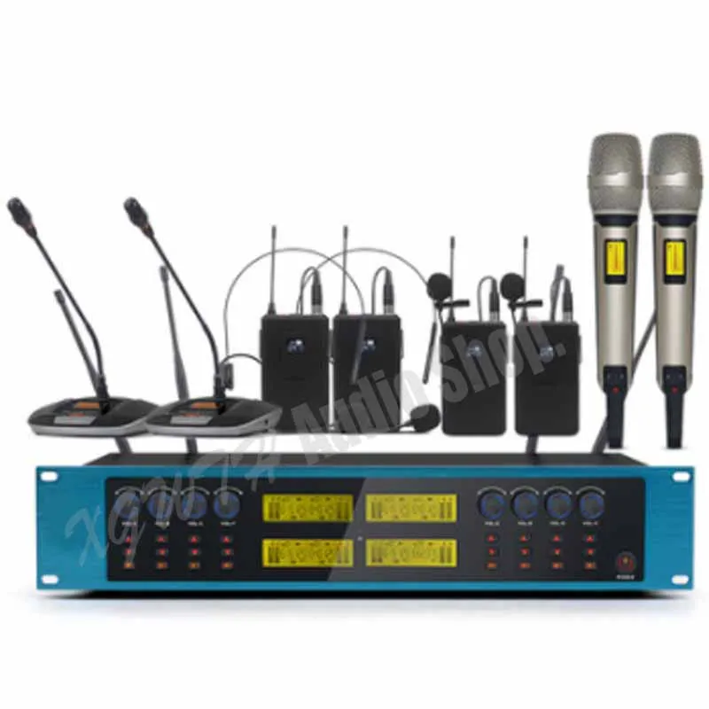 UHF قابل للتعديل تردد راديو ميكروفون لاسلكي نظام مع مكتب منضدية معقوفة مؤتمر يده سماعة Lavalier هيئة التصنيع العسكري UHF قابل للتعديل تردد راديو ميكروفون لاسلكي نظام مع مكتب منضدية معقوفة مؤتمر يده سماعة Lavalier هيئة التصنيع العسكري