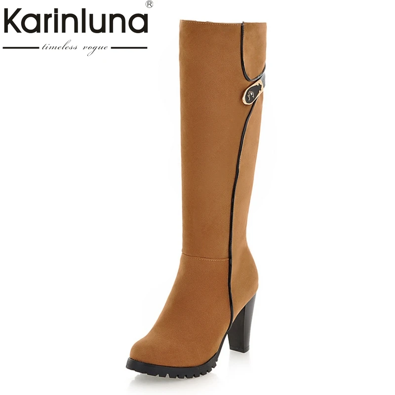 

KARINLUNA 2018 large size 34-43 Fashion Knee High Boots women Vintage spike High Heels Platform Boots Winter Shoes woman A18
