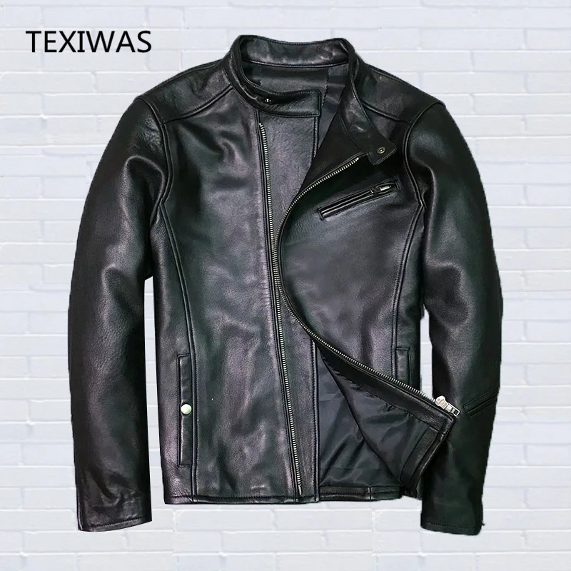 

TEXIWAS Genuine Leather Jackets Men Sheepskin zip real leather jacket coat tops male Bomber Biker jacker outerwear