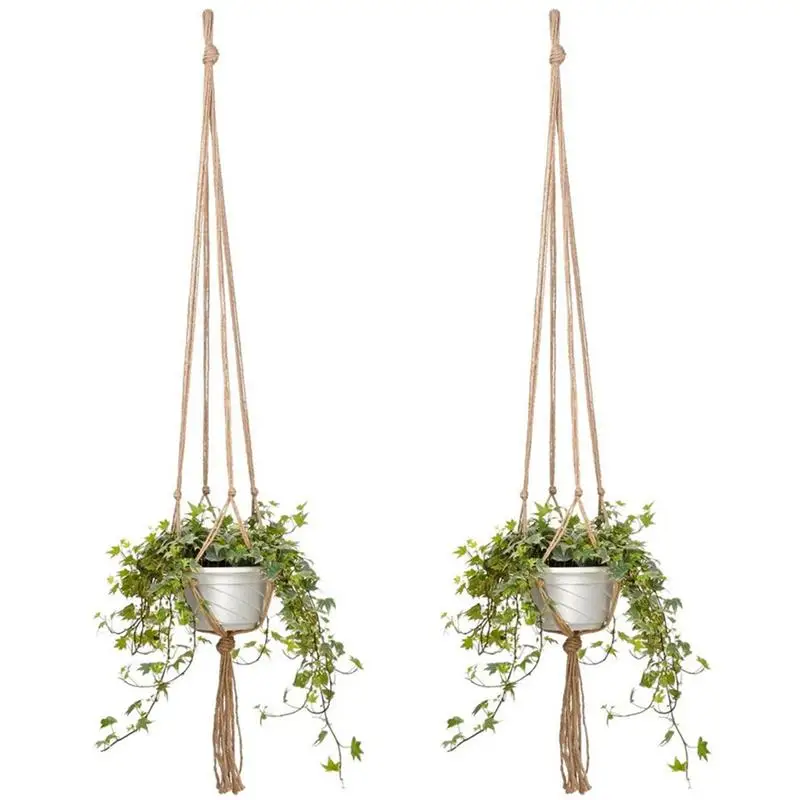 Us 3 73 15 Off 2pcs 47 Inches Plant Flower Hanger Macrame Jute For Indoor Outdoor Ceiling Deck Balcony Round And Square Pots In Hanging Baskets From