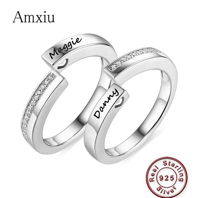 

Amxiu 2 Pieces Wedding Ring Personalized Two Names Rings 925 Sterling Silver Ring Custom Name Ring For Women Lovers Accessories