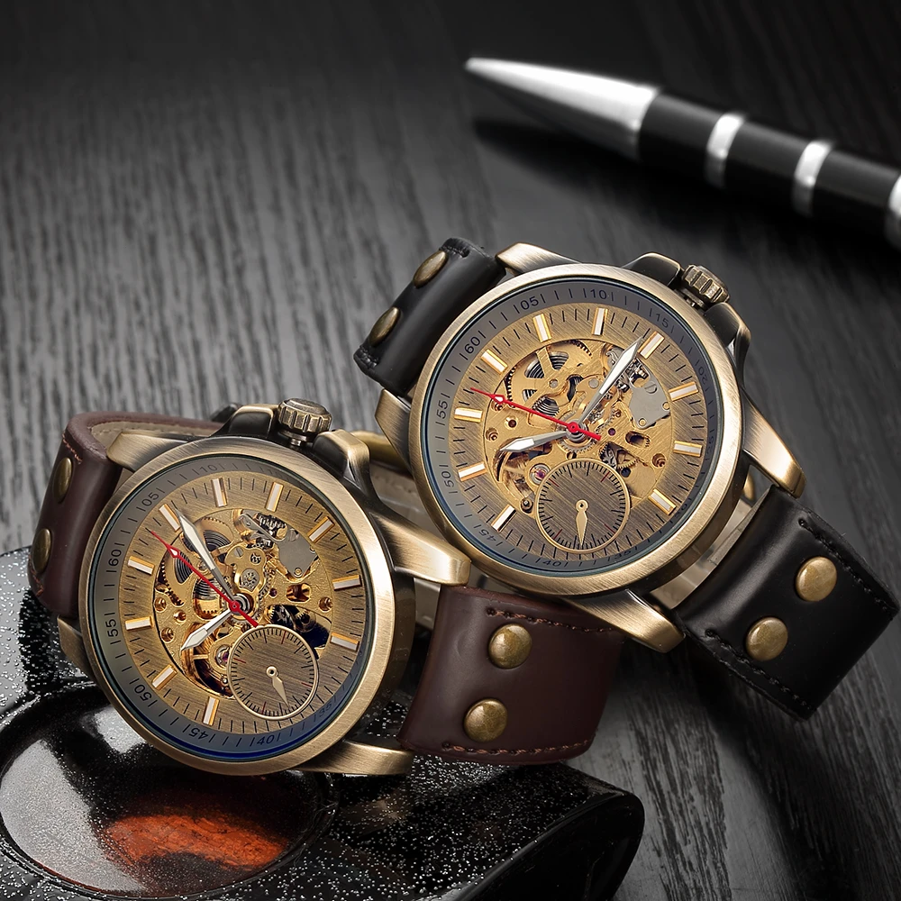 SHENHUA мужские повседневные спортивные часы из натуральной кожи, лучший бренд, роскошные армейские военные автоматические мужские наручные часы, часы со скелетом