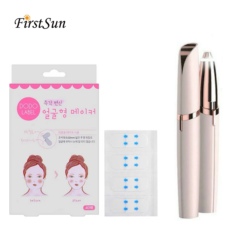 

Lipstick Eyebrow Trimmer Pen Mini Electric Shaver epilator with LED Light 40pc Invisible Thin Face Artifact Facial Sticker