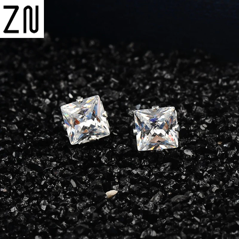 

ZN Fashion Square Earring For Women 4mm Simulated Zircon Small Stud Earrings Minimalist Jewelry