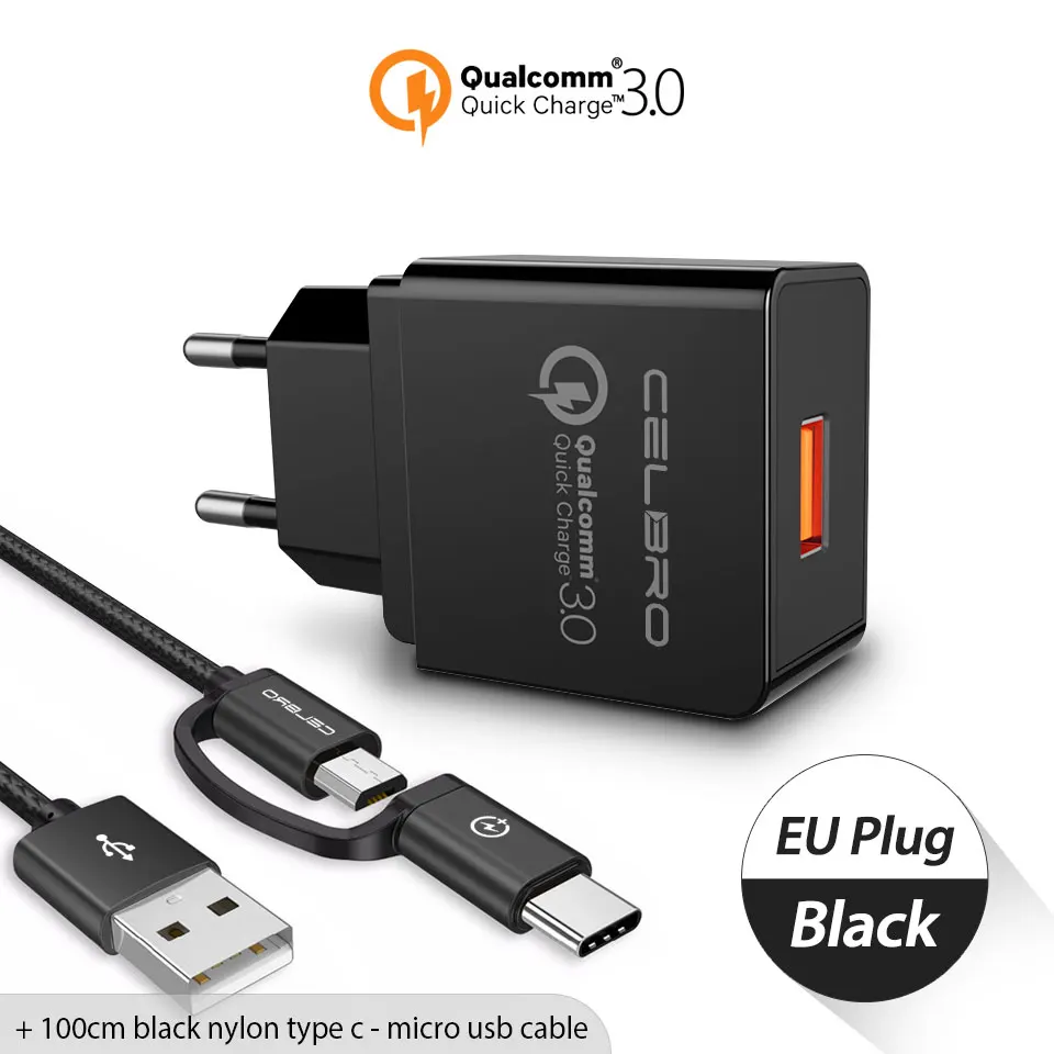 Быстрая зарядка 3,0 USB быстрое зарядное устройство QC3.0 быстрое настенное зарядное устройство адаптер для samsung Xiaomi huawei FCP зарядное устройство для мобильного телефона EU US - Тип штекера: Black EU Charger Set