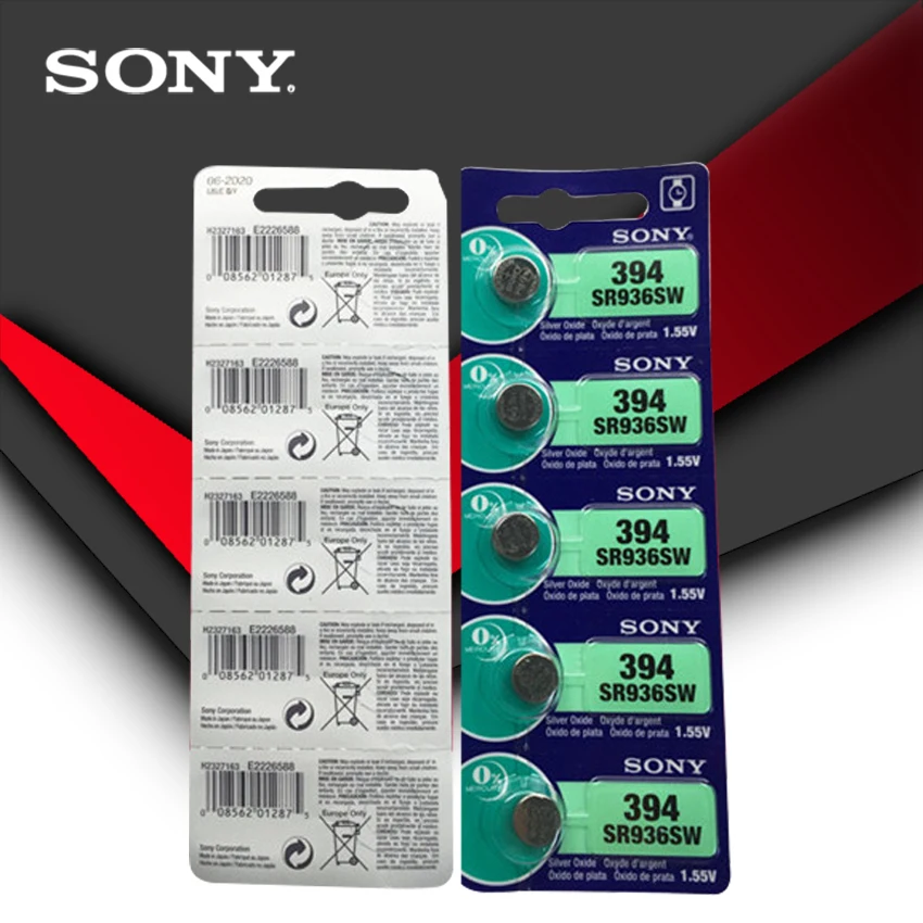 10 шт. Sony 100% оригинал 394 SR936SW 936A LR45 L936 AG9 1 55 V Серебряная оксидная Кнопка батарея для