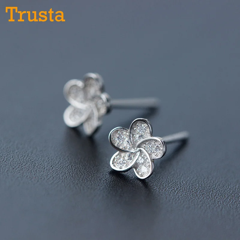 

Trusta 100% 925 Sterling Silver Women's Jewelry Fashion Tiny 7mmX7mm Flower CZ Stud Earrings Gift For School Girls Kids DS438
