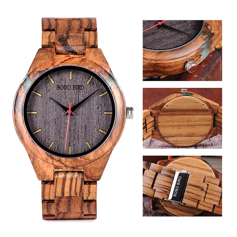 BOBO BIRD L-Q05 Watch Zebrawood Quartz Men Watches Custom Logo