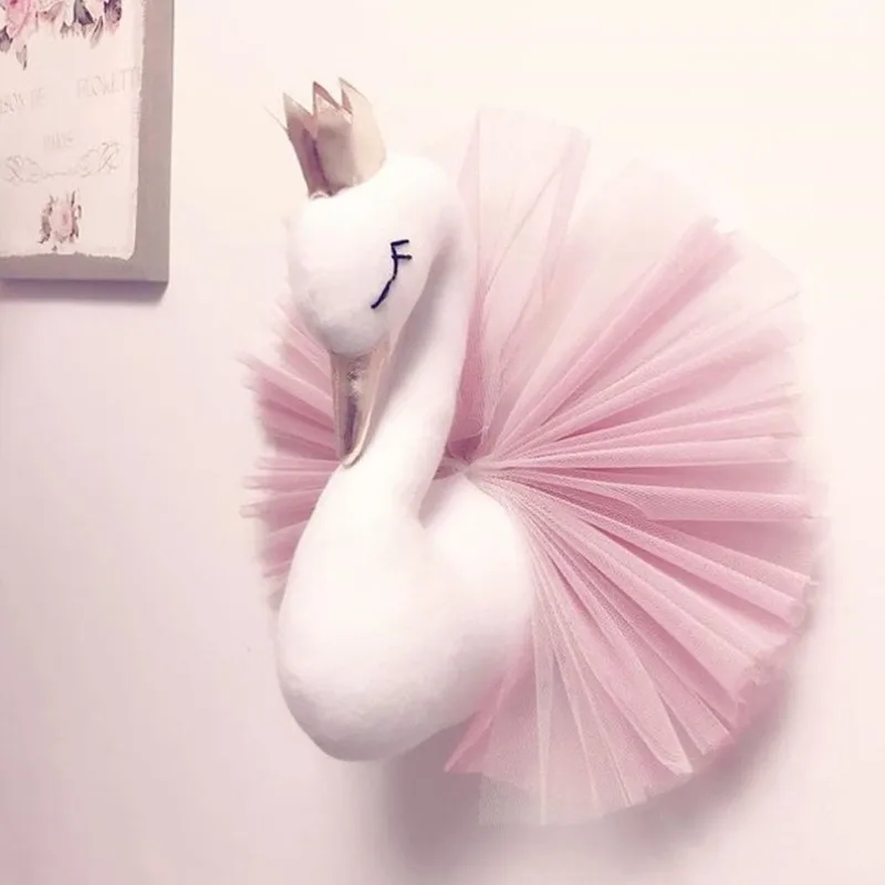 3D Wall Hanging Crown Swan Doll Stuffed Plush Toys Mural Décoration Cadeau de Noël 