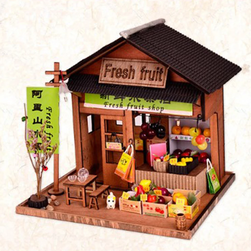1/24 DIY Wooden Dollhouse Miniature Kits - Antique Fresh Fruit Shop with Various Fruit