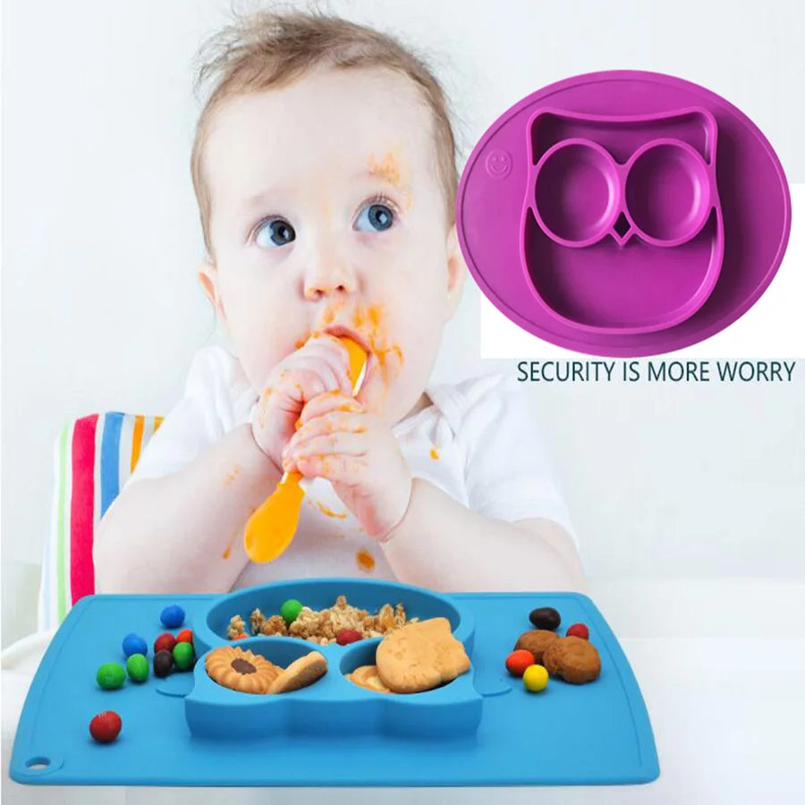 1Pcs New Baby placement set Silicone Fun Placemat & Plate/Tray Self