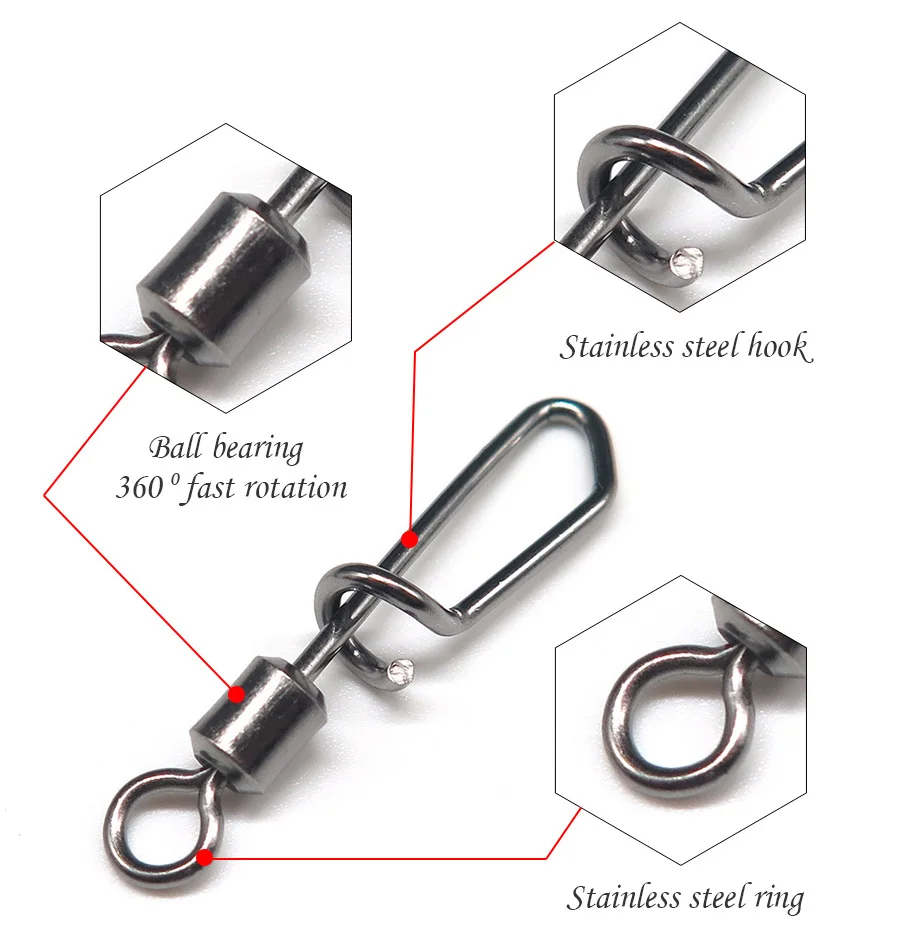 Minfishing, 50 шт., Поворотный шарнир из нержавеющей стали для ловли рыбы, защелкивающийся разъем, рыболовные крючки, аксессуары для морской рыбалки