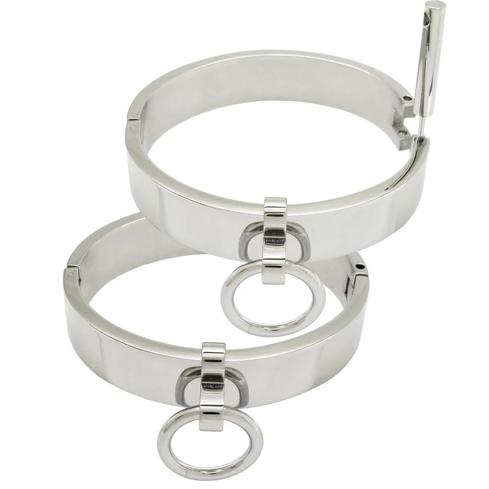 Stainless Steel Bracelet Polished stainless steel lockable slave wrist and ankle cuffs bondage restraints bracelet with removable O ring