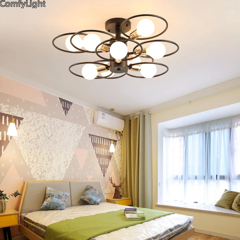 

Mordern Nordic led Bulb Light Ceiling Lights Vintage Loft creating E27 Black Iron Art Lamp Fixture Light Living Bed room Attic