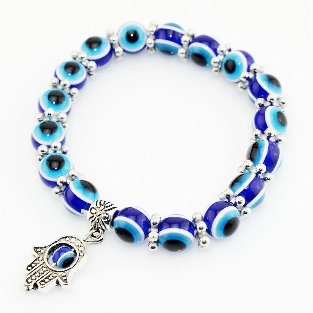 Turkish Evil Eye Hamsa hand religious charm blue beads Lucky bracelet ...