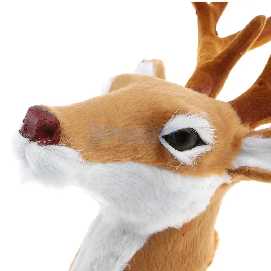 Realistic Stuffed Deer Head Animal Model Toy Faux Fur Animal Home Office Living Room Decor Ornament Kids Children Gift