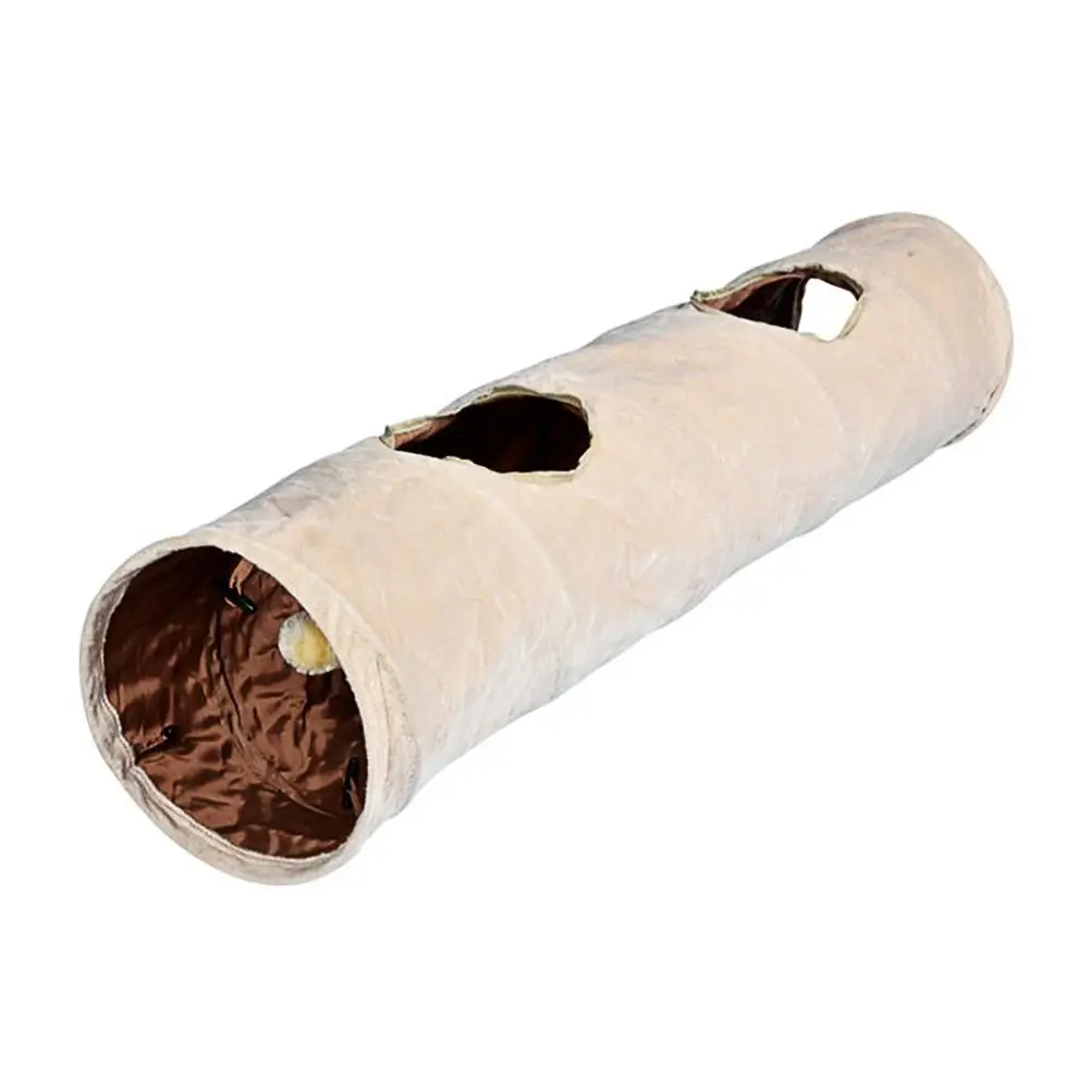 

TPFOCUS Funny Hide Tunnel Toy Collapsible Long 2 Holes with Ball for Pet Cat Chinchilla Short plush cat tunnel
