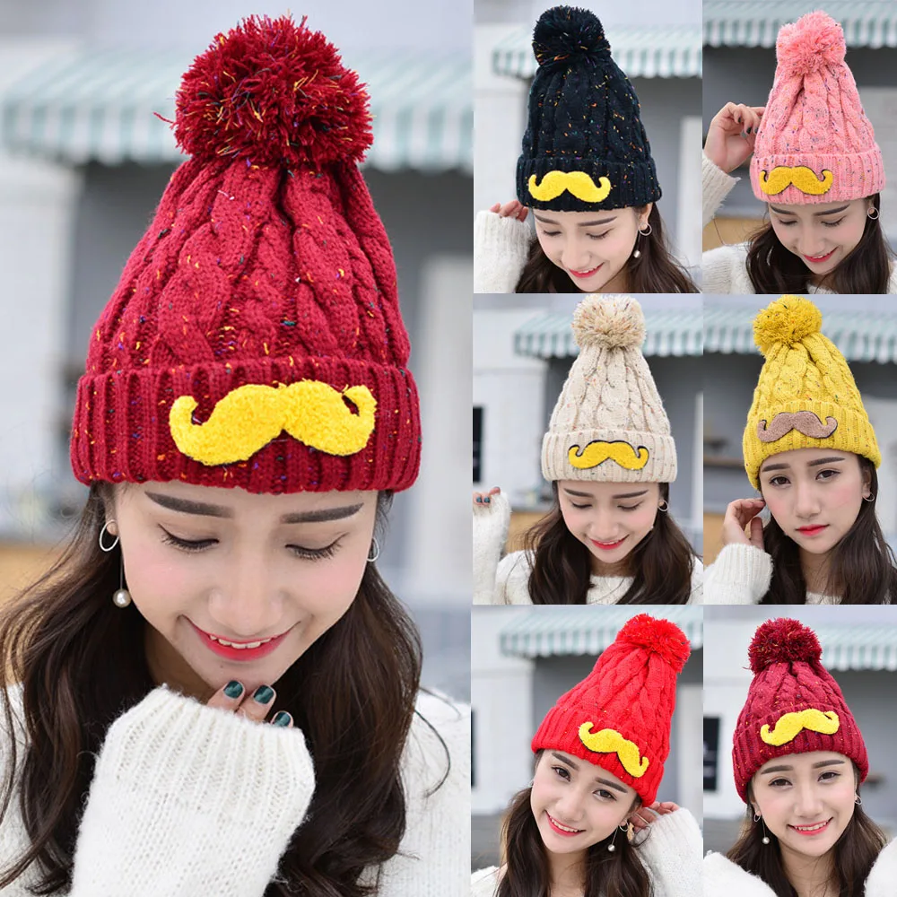 Women Winter Warm Knitted Crochet Moustache Design Hat Beanie Slouch Cap CS163 HATCS0163