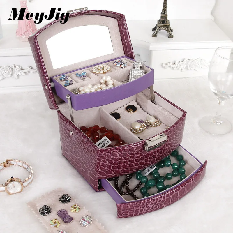 Jewelry Holder Crocodile Leather Jewelry Storage Lipstick Jewelry Organizer Display Rangement Bijoux Gift Beauty Jewelry Box