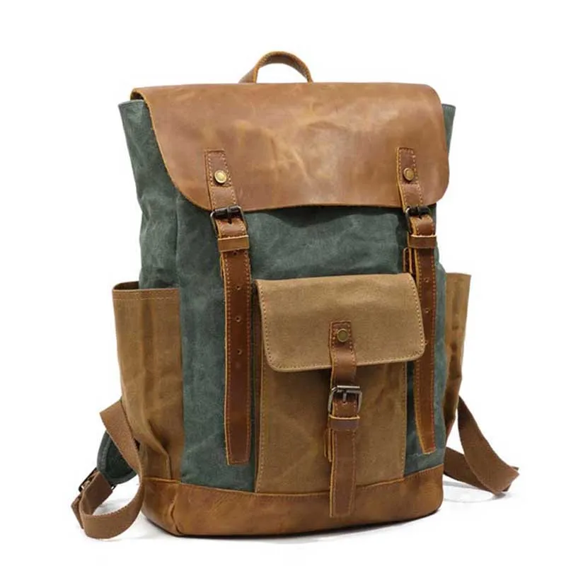 

Vintage Oil Waxed Canvas Leather Backpack for Men Rucksack Large Capacity Waterproof Daypacks Fit 15.6 Inch Laptop Backpacks Men