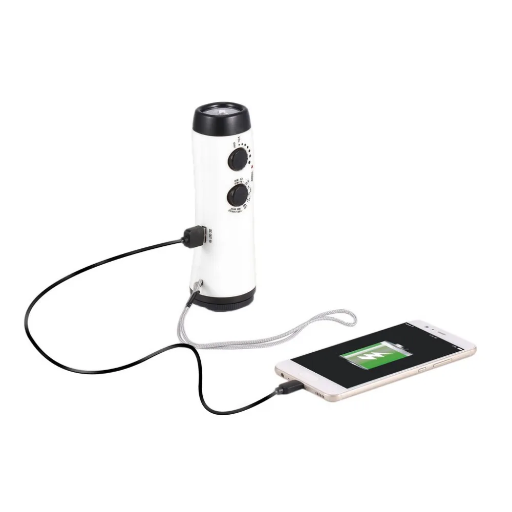 

Muiti-functional Dynamo Flashlight AM/FM Radio Power Bank Emergency Siren with 5 Super Bright LEDs Support USB 5V Charging