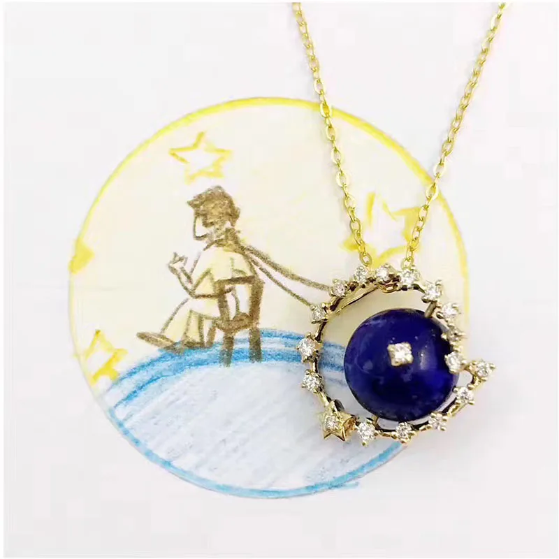 

ANI 18K Yellow Gold (AU750) Wedding Pendant Necklace Natural Opal Certificate Real Diamond Women Chain Necklace for Birthday