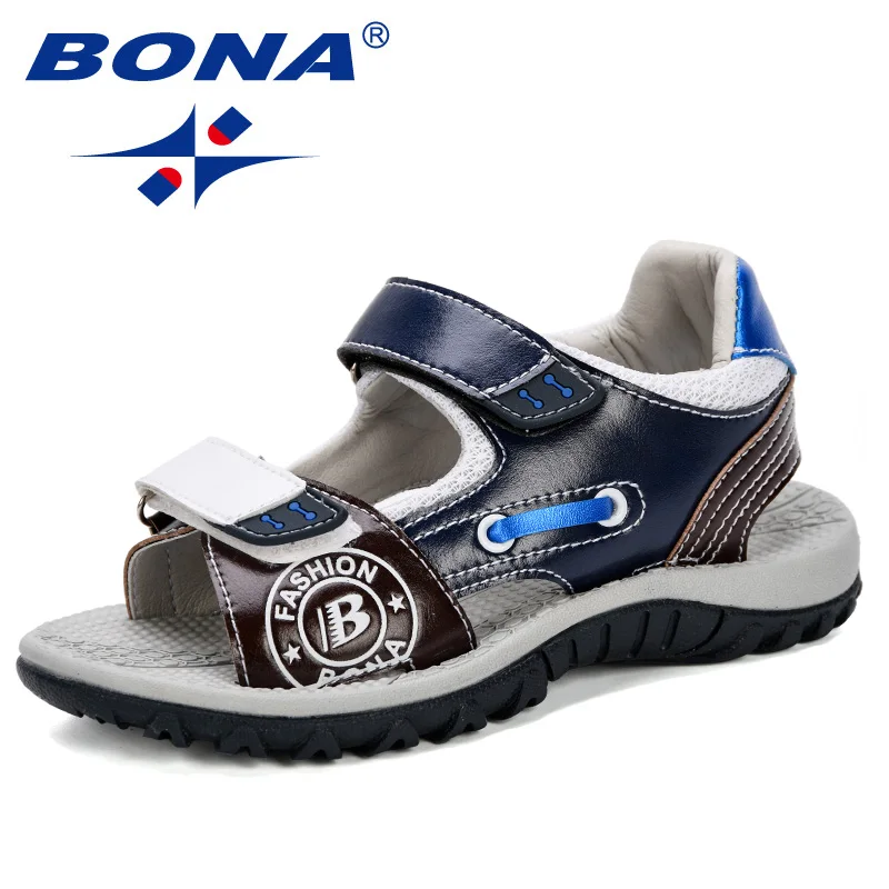 BONA Desiger детские сандалии(для мальчика) обувь для мальчиков модные сандалии дети Высокое качество удобные повседневные пляжные девочек - Цвет: White brown